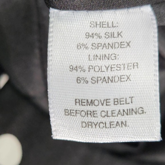 White House Black Market Polka Dot Dress Size 2 Belted Silk Black White Flounce - Picture 10 of 10